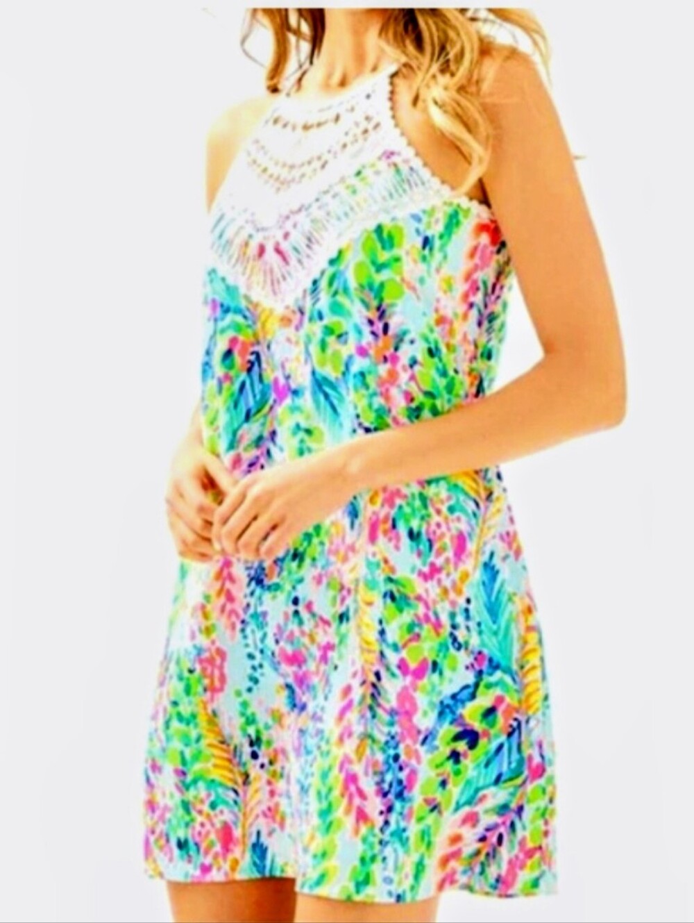 Lilly Pulitzer White Multi-Color Floral Halter Dress Size 2, Like New